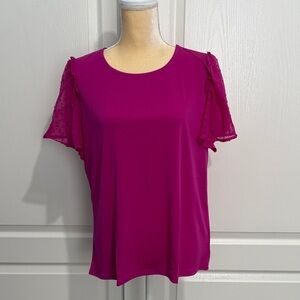 NY Collection Fuchsia Blouse with Ruffled Sleeves